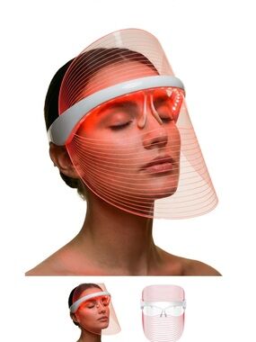 LED Red Light Therapy Face Visor - White Headband, Red Shield